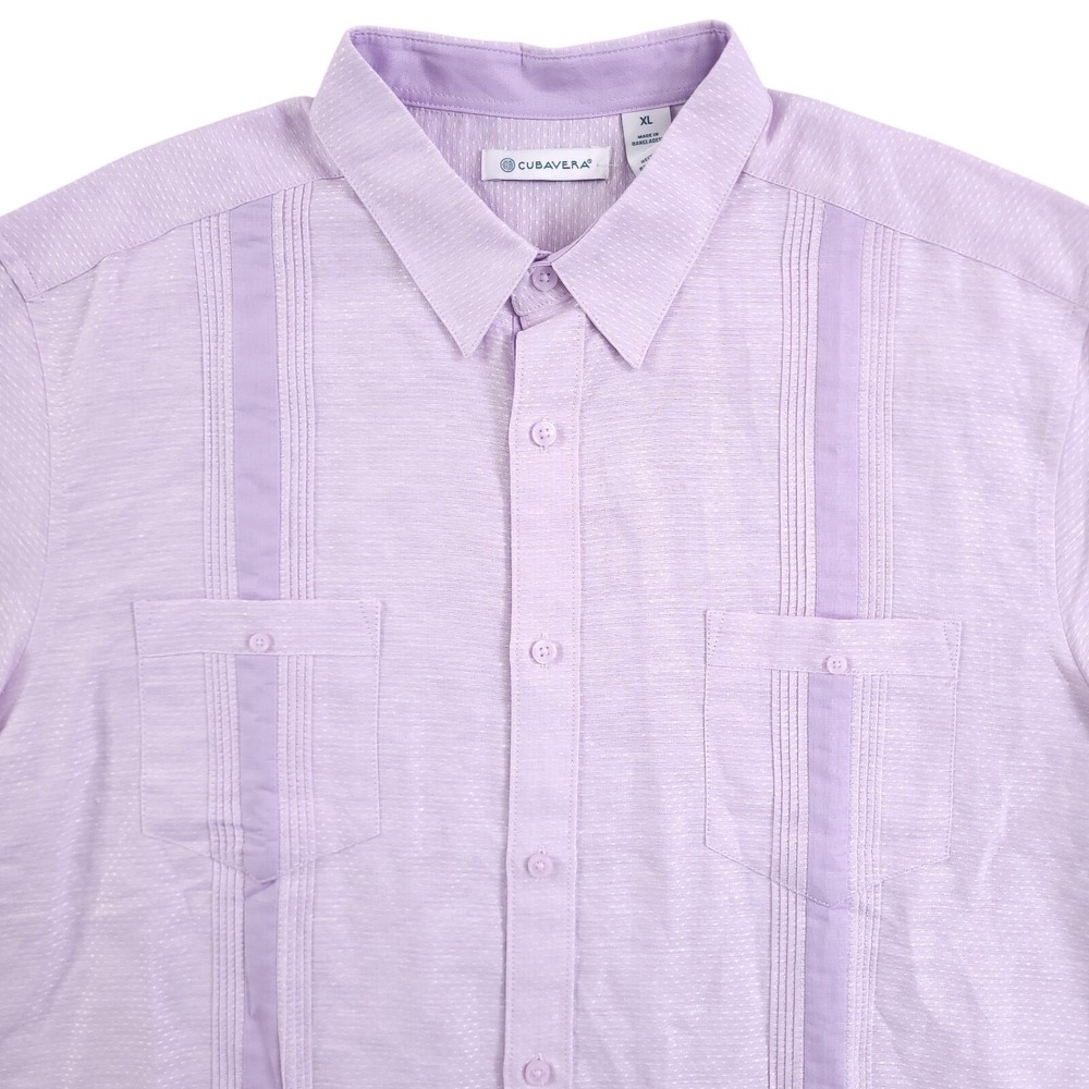 Cubavera Shirt Mens XL Linen Guayabera Lavender Pintuck Button Up Short Sleeve